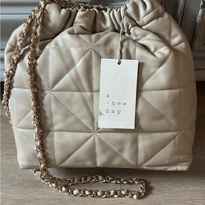 A New Day Tan Quilted Shoulder Bag